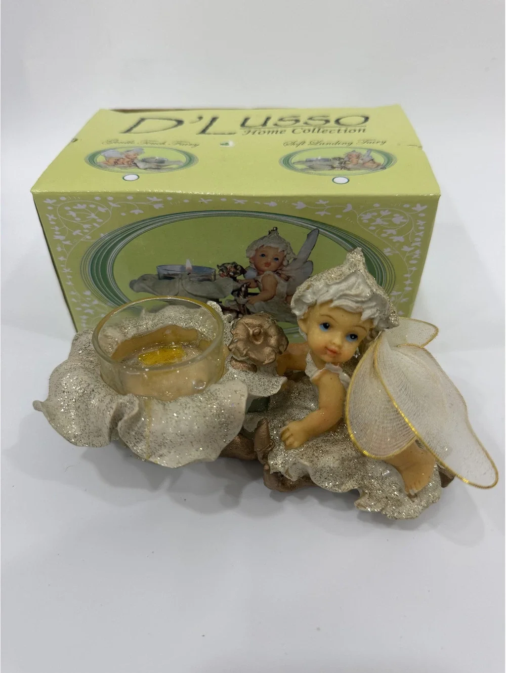 Vintage D'Lusso baby Fairy Tea light holder candle holder cottage Decor Ceramic